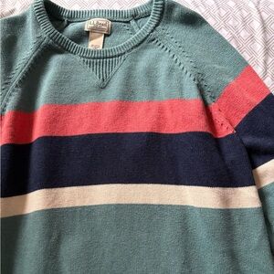 LL Bean Men's Wicked Soft Cotton/Cashmere Sweater Crewneck Striped Size L EUC